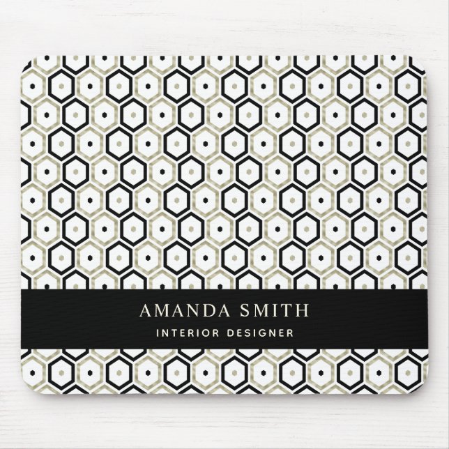 Personalised Black Gold White Geometric Modern Mouse Pad (Front)