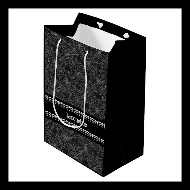 Personalised Black Gothic Skull and Spiderweb Name Medium Gift Bag (Creator Uploaded)
