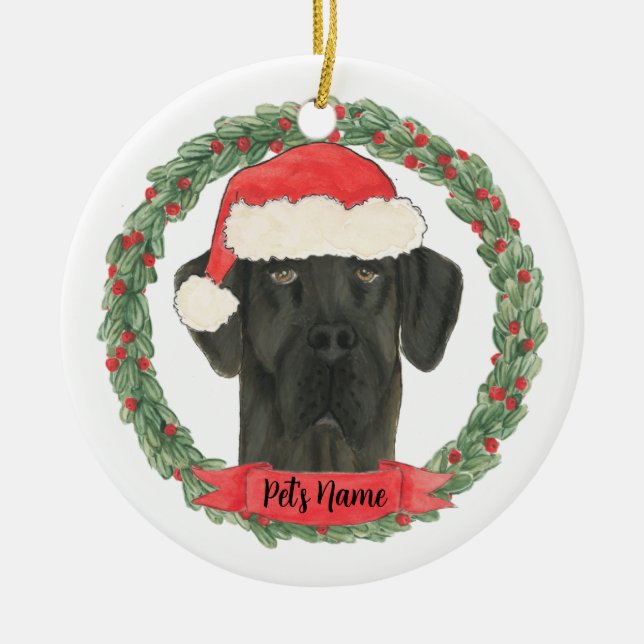Personalised Black Great Dane Ceramic Ornament (Front)
