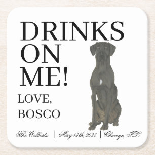 Personalised Black Great Dane Wedding Square Paper Coaster