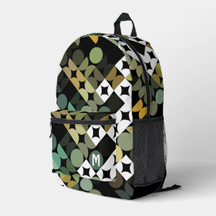 Personalised Black Green Beige Midcentury Art Printed Backpack