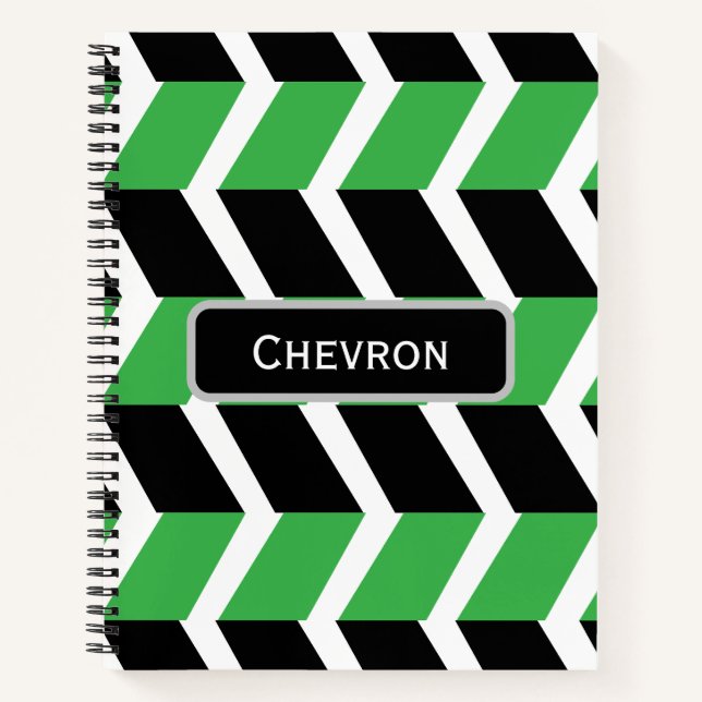 Personalised Black Green Chevron Stripe Notebook (Front)