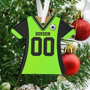 Personalised Black/Green Soccer Jersey Ornament