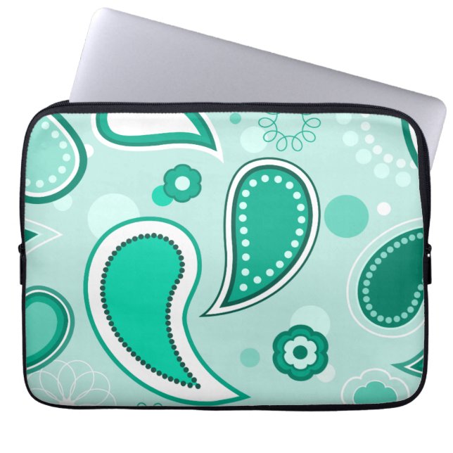 Personalised Black Green & White Paisley Laptop Sleeve (Front)