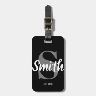 Personalised Black Grey and White Family Monogram Luggage Tag