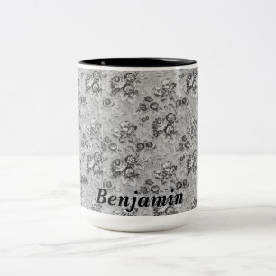 Personalised Black & Grey Florals Two-Tone Coffee Mug