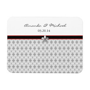 Personalised Black Grey Red Fleur de Lis Pattern Magnet