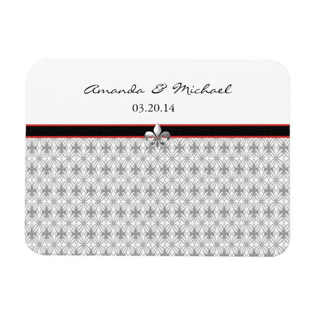 Personalised Black Grey Red Fleur de Lis Pattern Magnet (Horizontal)
