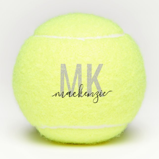 Personalised Black Grey Signature Initials Tennis Balls (Front)
