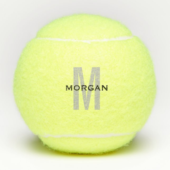 Personalised Black Grey Text Monogram Custom Name Tennis Balls (Front)