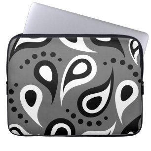 Personalised Black Grey & White Paisley Laptop Sleeve
