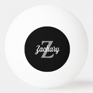Personalised Black Grey White Retro Monogram Ping Pong Ball