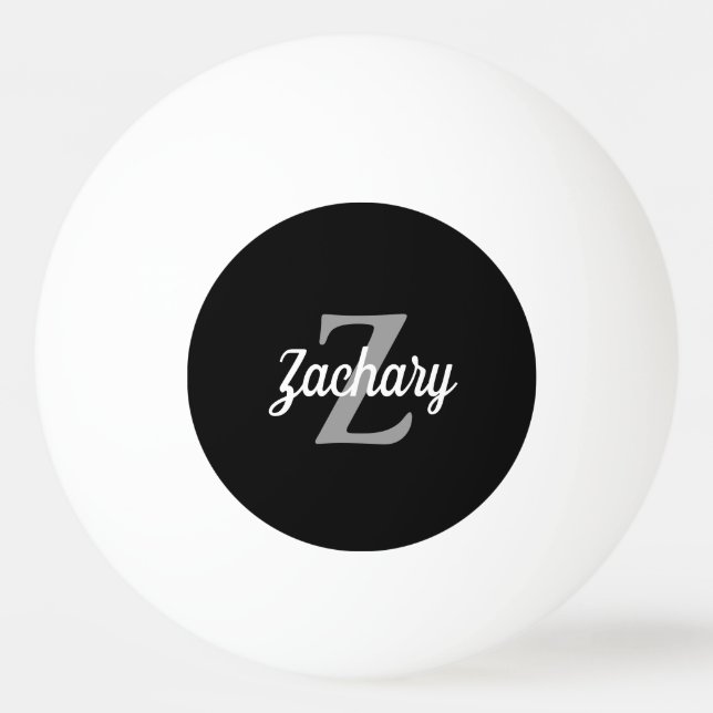 Personalised Black Grey White Retro Monogram Ping Pong Ball (Front)