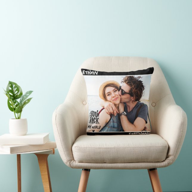Personalised Black Grunge You Rock My World Photo Cushion (Chair)