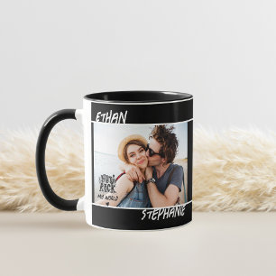 Personalised Black Grunge You Rock My World Photo Mug