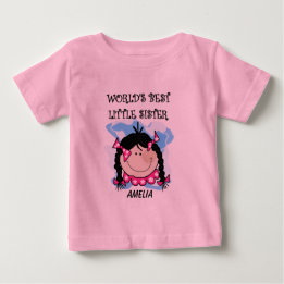 Personalised Black Hair Best Little Sister Tshirt