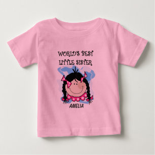 Personalised Black Hair Best Little Sister Tshirt