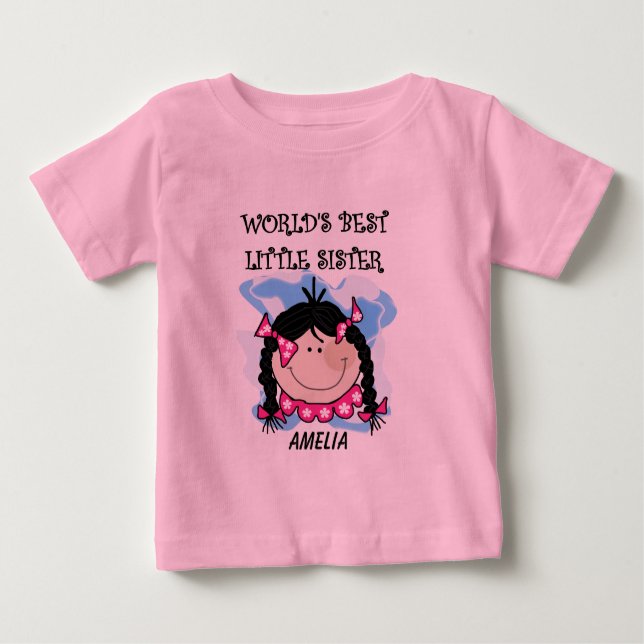Personalised Black Hair Best Little Sister Tshirt (Front)
