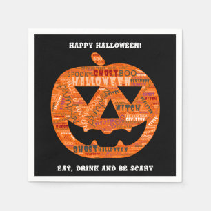 Personalised Black Halloween Pumpkin Word Cloud Napkin
