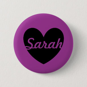 Personalised black heart on purple 6 cm round badge