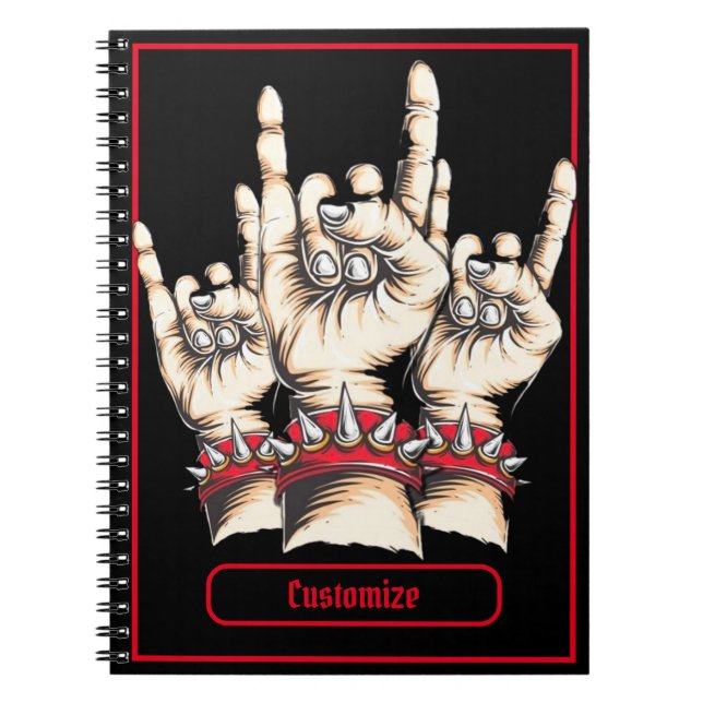 Personalised Black Horns Up  Notebook (Front)
