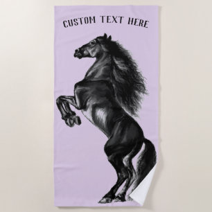 Personalised Black Horse Custom Text Beach Towel