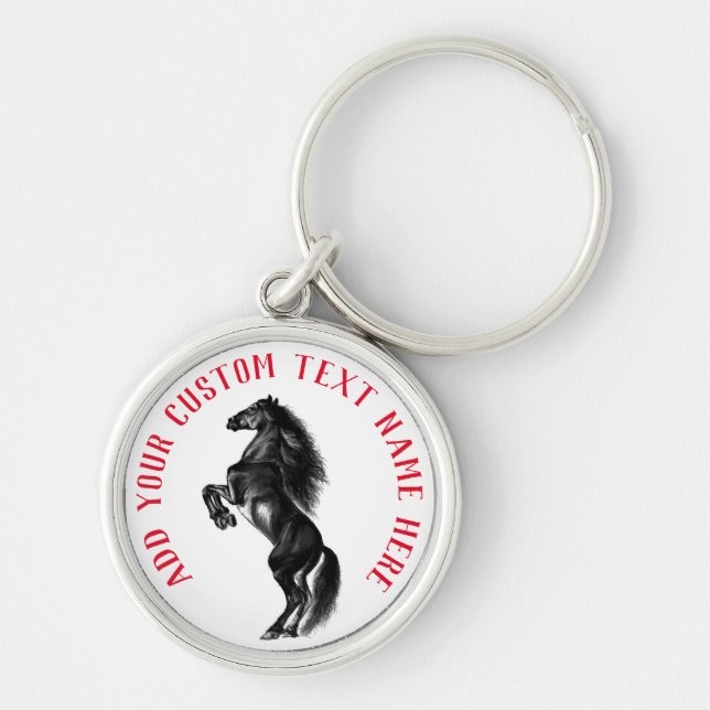 Personalised Black Horse Keychain with Custom Text (Front)