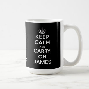 Personalised Black Keep Calm and Carry On Coffee Mug