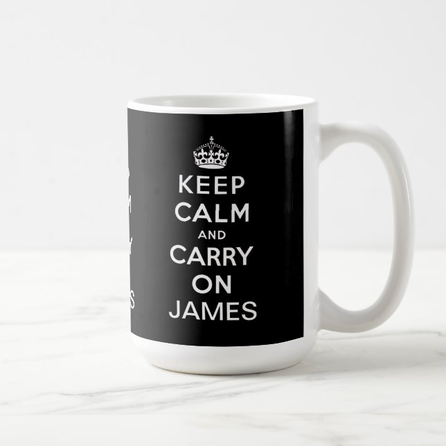 Personalised Black Keep Calm and Carry On Coffee Mug (Right)