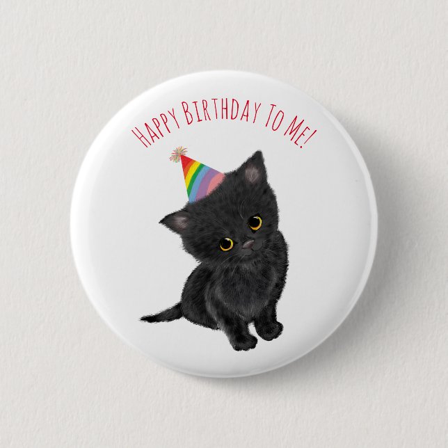Personalised black kitten birthday badge (Front)