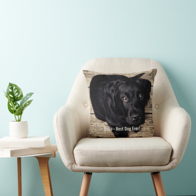 Personalised Black Lab Dog Photo and Dog Name Cushion (Chair)