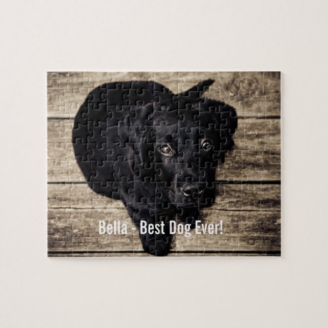 Personalised Black Lab Dog Photo and Dog Name Jigsaw Puzzle (Horizontal)