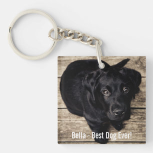 Personalised Black Lab Dog Photo and Dog Name Key Ring