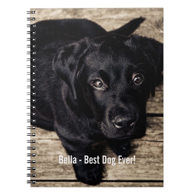 Personalised Black Lab Dog Photo and Dog Name Notebook (Front)