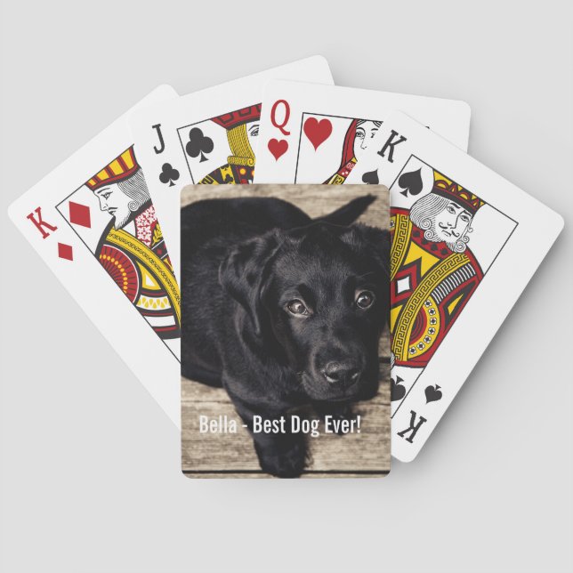 Personalised Black Lab Dog Photo and Dog Name Playing Cards (Back)