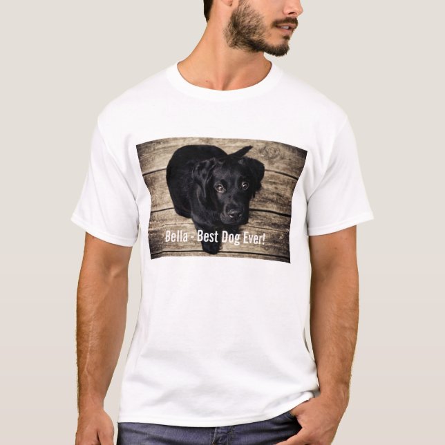 Personalised Black Lab Dog Photo and Dog Name T-Shirt (Front)