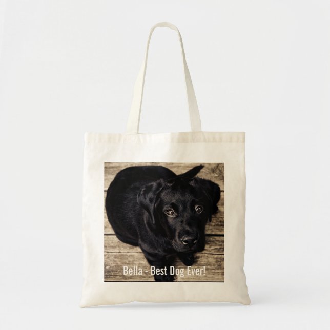 Personalised Black Lab Dog Photo and Dog Name Tote Bag (Front)
