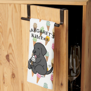 Personalised Black Lab Licking Ice Cream Tea Towel