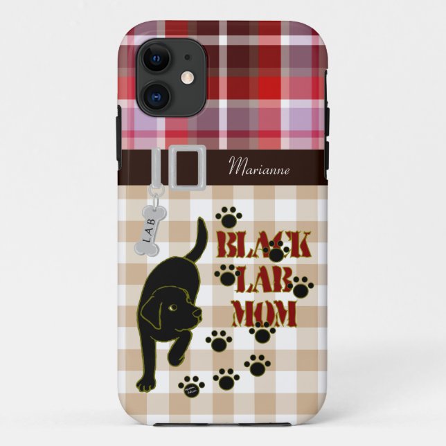 Personalised Black Lab Mum Plaid & Gingham Case-Mate iPhone Case (Back)