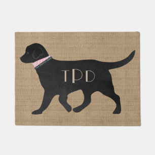 Personalised Black Lab Preppy Tan Jute Doormat