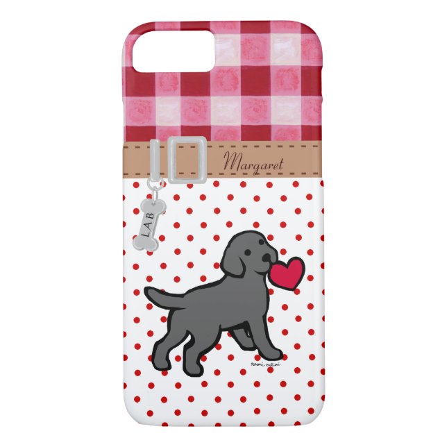 Personalised Black Lab Puppy and Red Heart Case-Mate iPhone Case (Back)