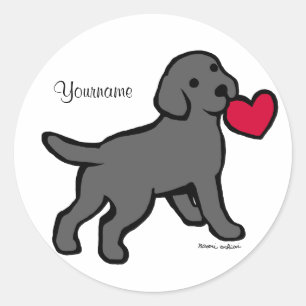 Personalised Black Lab Puppy and Red Heart Classic Round Sticker