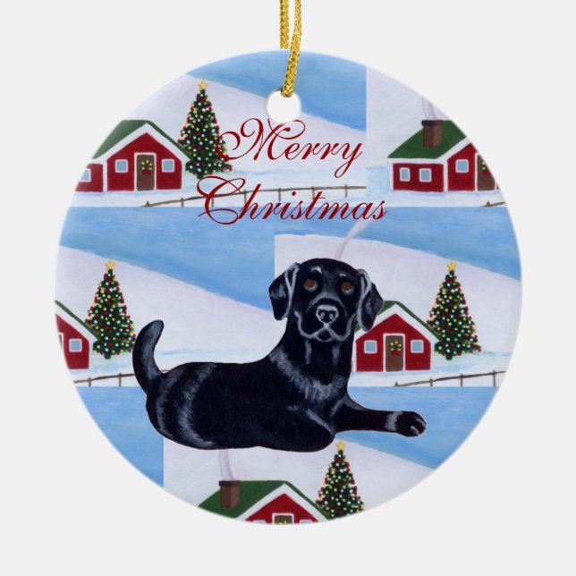 Personalised Black Lab Puppy Christmas Ceramic Ornament (Front)