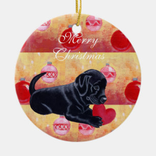 Personalised Black Lab Puppy Christmas Ceramic Tree Decoration
