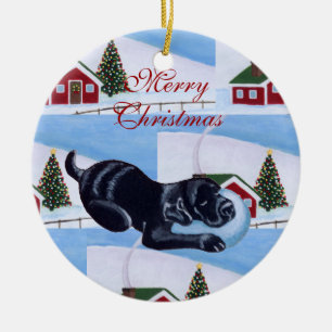 Personalised Black Lab Puppy Christmas Tree Ceramic Ornament