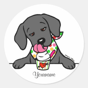 Personalised Black Lab Puppy Ice Cream Classic Round Sticker