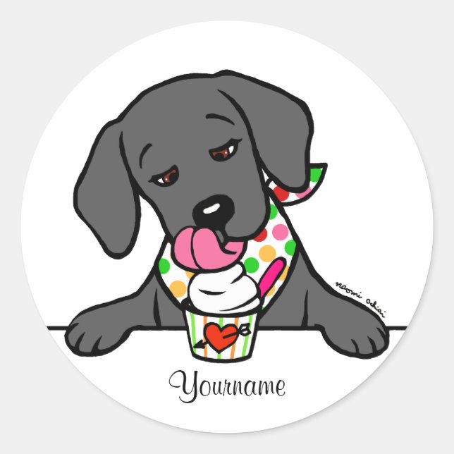 Personalised Black Lab Puppy Ice Cream Classic Round Sticker (Front)