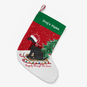Personalised Black Lab Xmas Sled Red Small Christmas Stocking