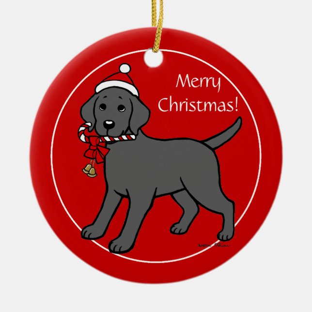 Personalised Black Labrador Christmas Santa Hat Ceramic Ornament (Front)