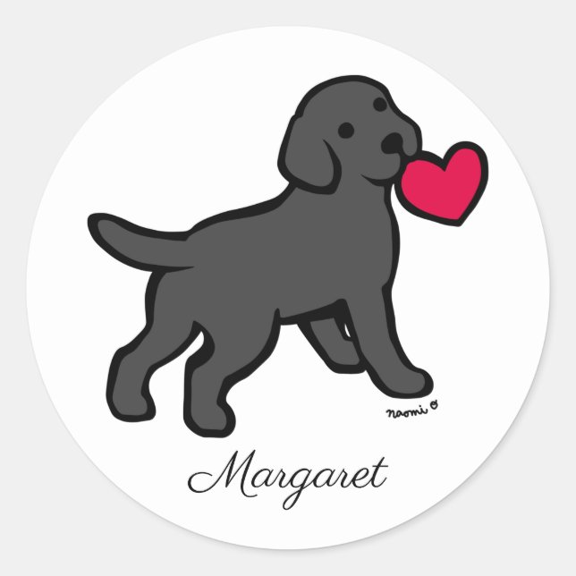 Personalised Black Labrador Puppy and Heart Classic Round Sticker (Front)